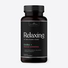 A black bottle of Stellar Secret Relaxing dietary supplement with GABA and Panax Ginseng, shown on a light gray background.